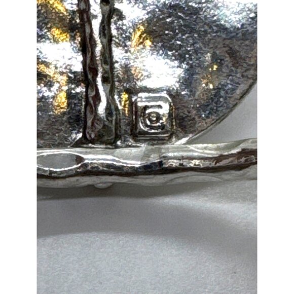 Chico's Silver Tone Hammered Oval Dic Cuff Bracelet Artisan Textured Boho Chic - Picture 6 of 9